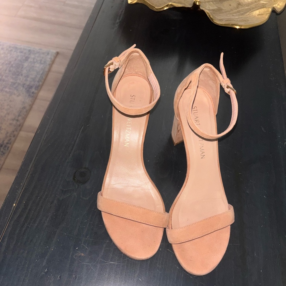 Stuart Weitzman Women's Nude Suede block Heels